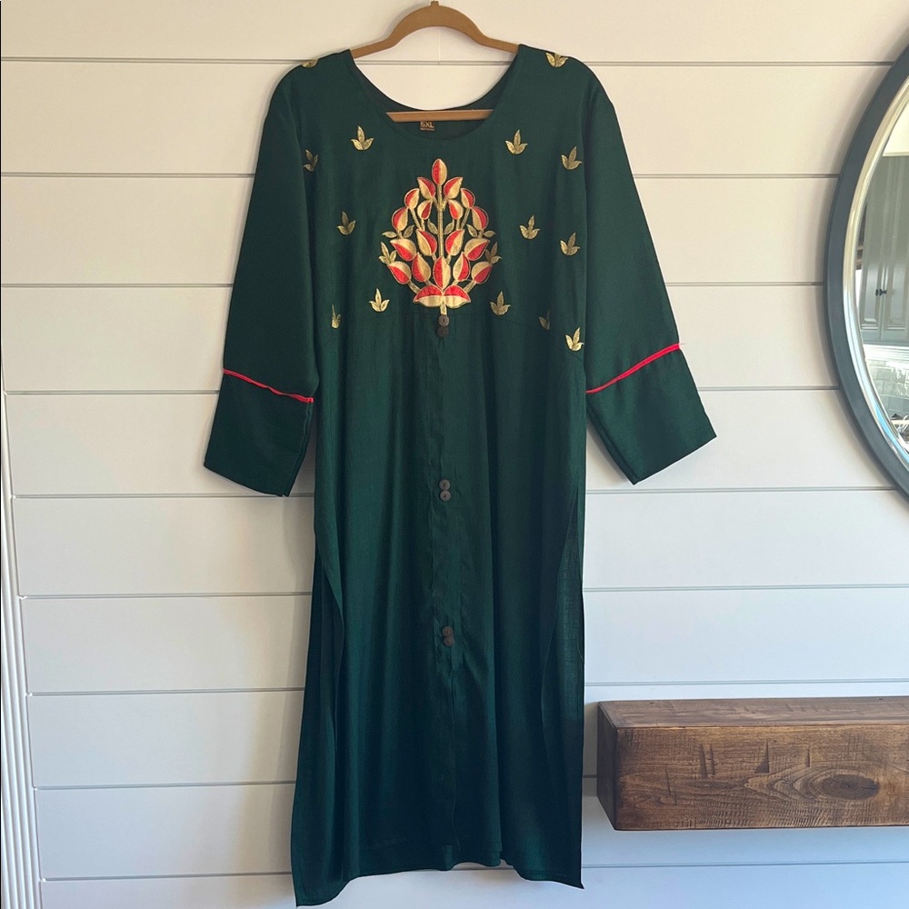 Elegant Green Indian Embroidered Tunic Top